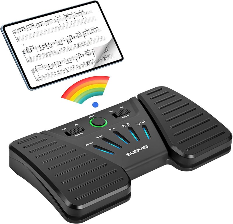 SUNYIN Wireless Page Turner Pedal Buletooth Foot Pedal Music Page Turner for Phones Ipad Tablets Phone Rechargeable Hands-Free（Black) - Image 1